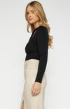 Cobie Twist Neckline, Long Sleeve Knit Top - Black