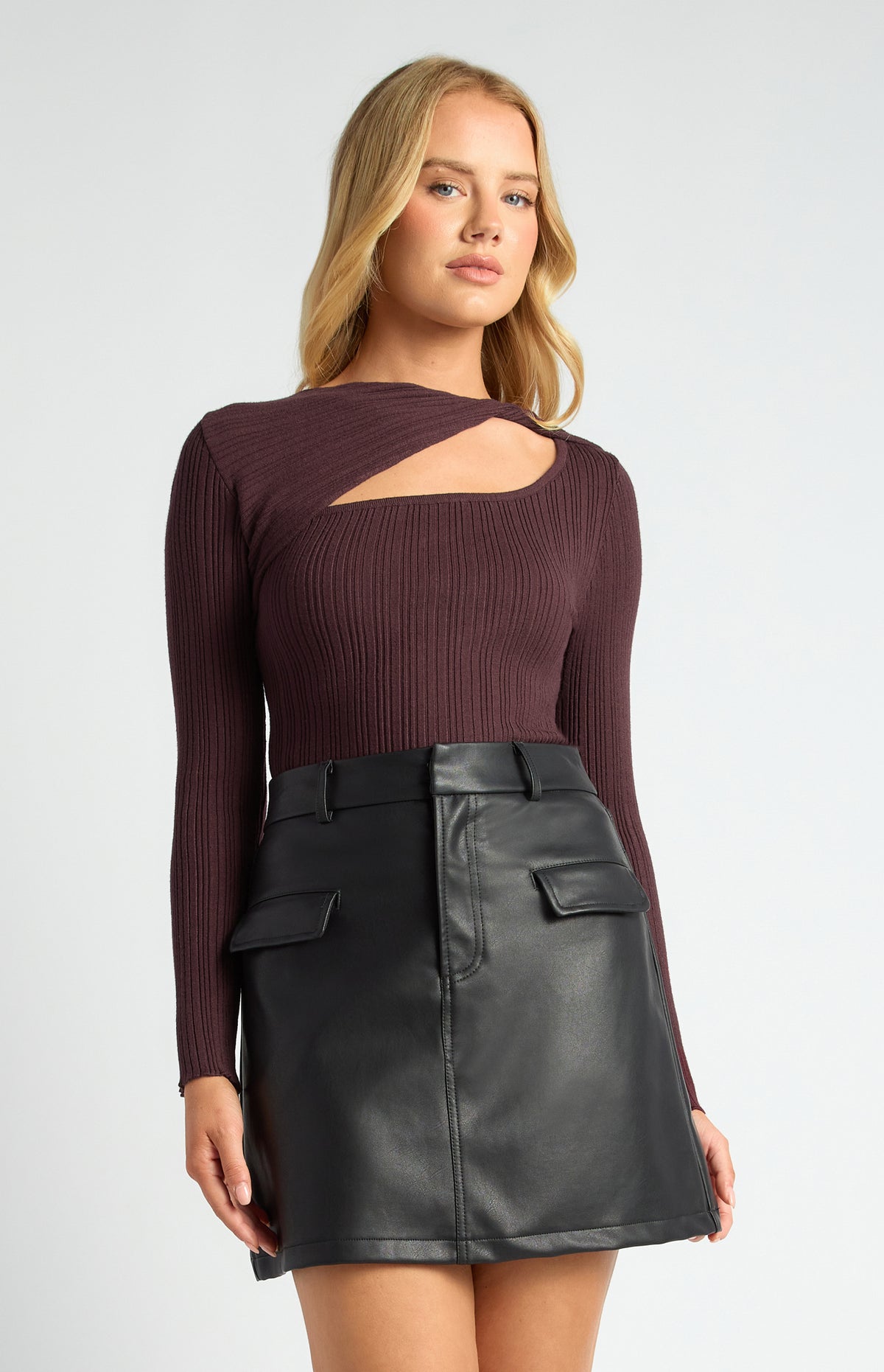 Cobie Long Sleeve Knit Top - Cocoa