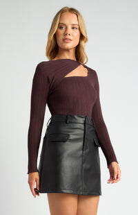 Cobie Long Sleeve Knit Top - Cocoa
