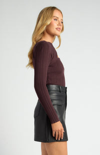 Cobie Long Sleeve Knit Top - Cocoa