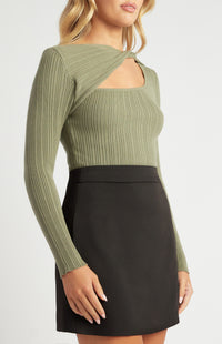 Cobie Long Sleeve Knit Top - Khaki