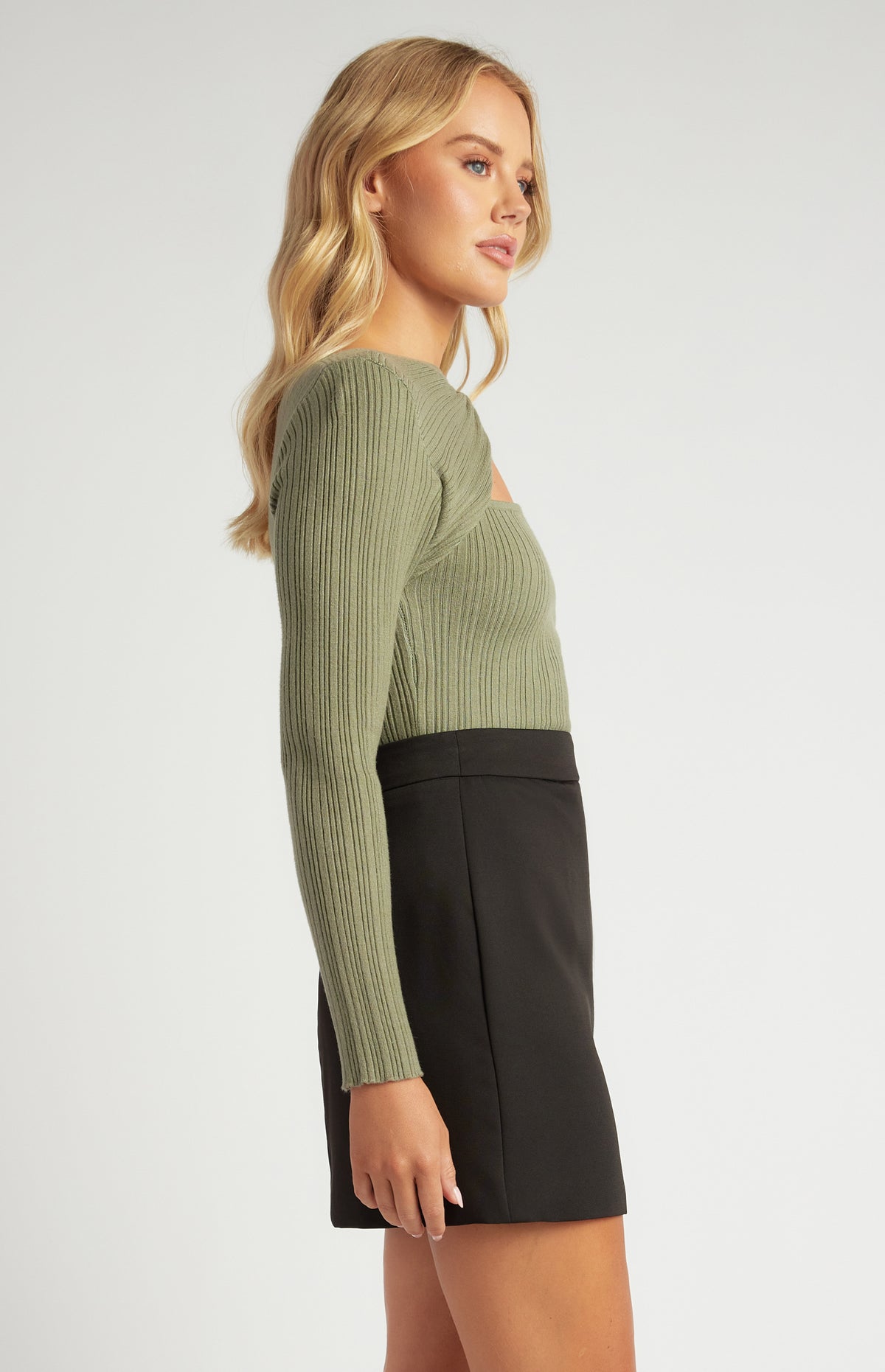 Cobie Long Sleeve Knit Top - Khaki