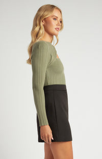 Cobie Long Sleeve Knit Top - Khaki
