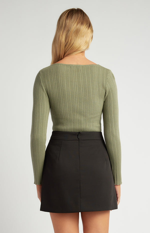 Cobie Long Sleeve Knit Top - Khaki