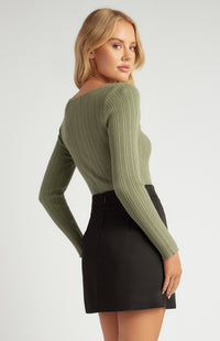 Cobie Long Sleeve Knit Top - Khaki