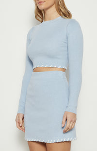 Monika Cropped Top & Mini Skirt Knit Set - Pale Blue