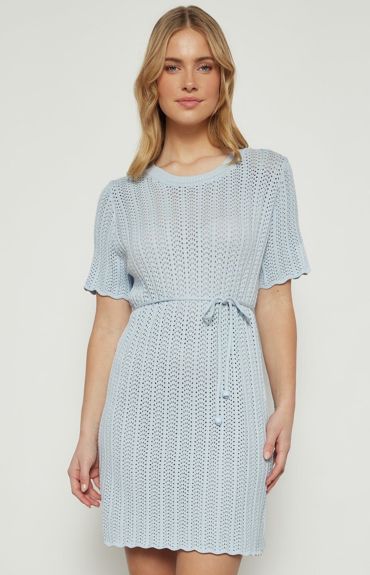 Marriott Crochet Knit Mini Dress - Pale Blue