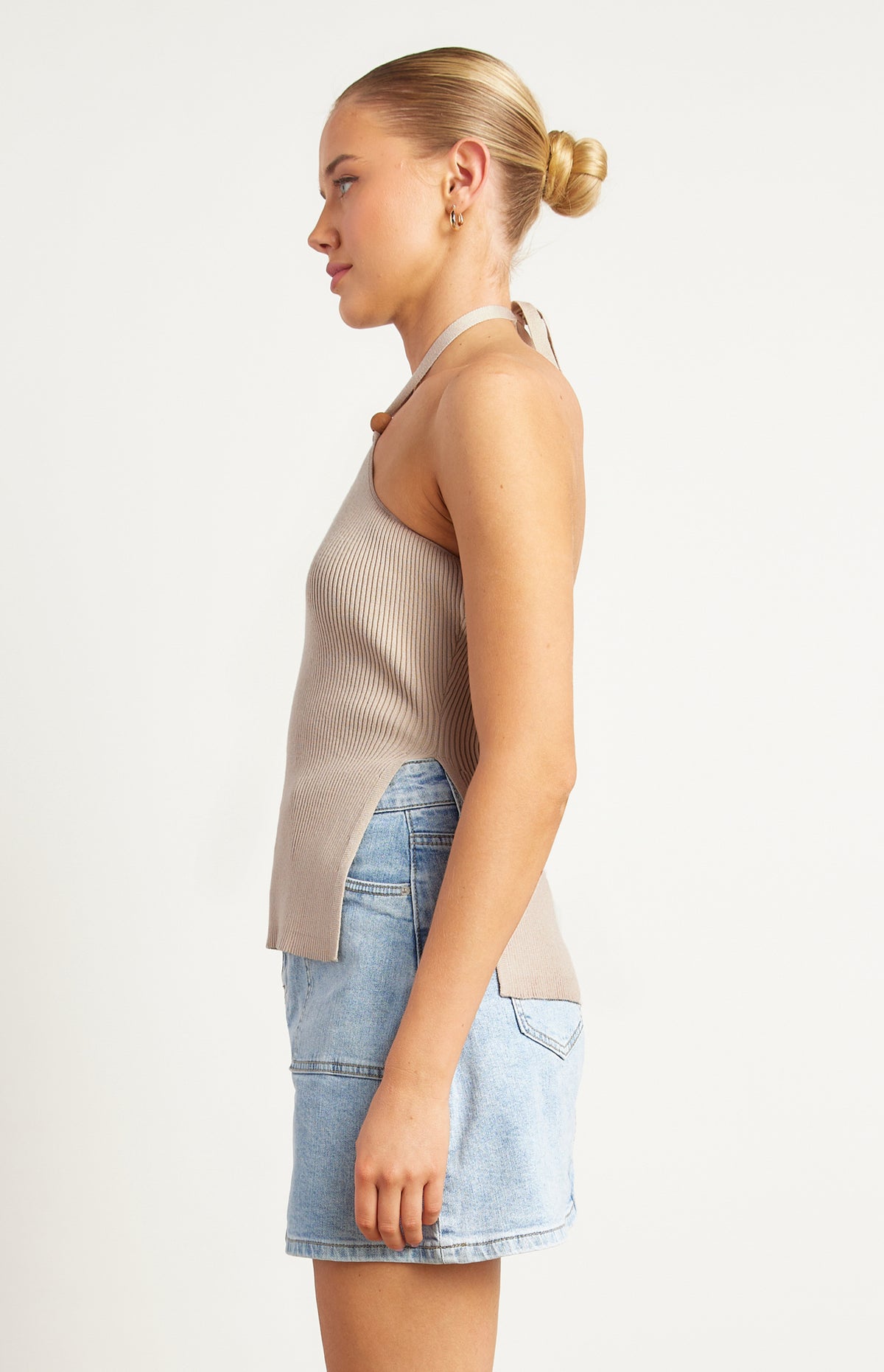 Nyra Halter Knit Top - Stone