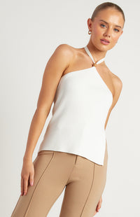 Nyra Halter Knit Top - White