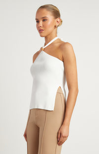 Nyra Halter Knit Top - White