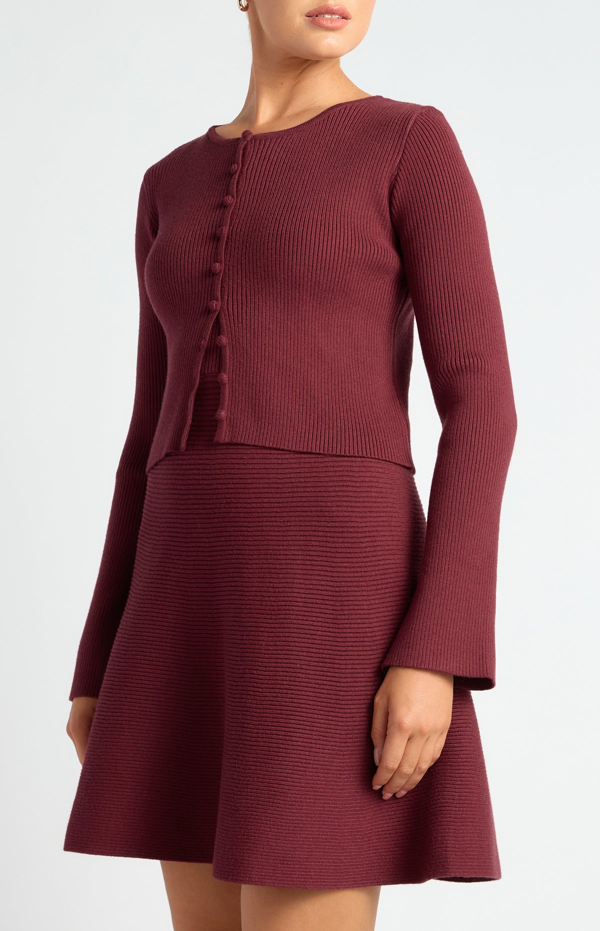 Romaine Dress & Cardigan Knit Set - Merlot