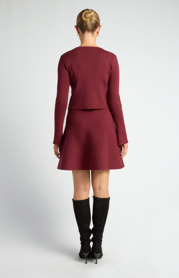 Romaine Dress & Cardigan Knit Set - Merlot