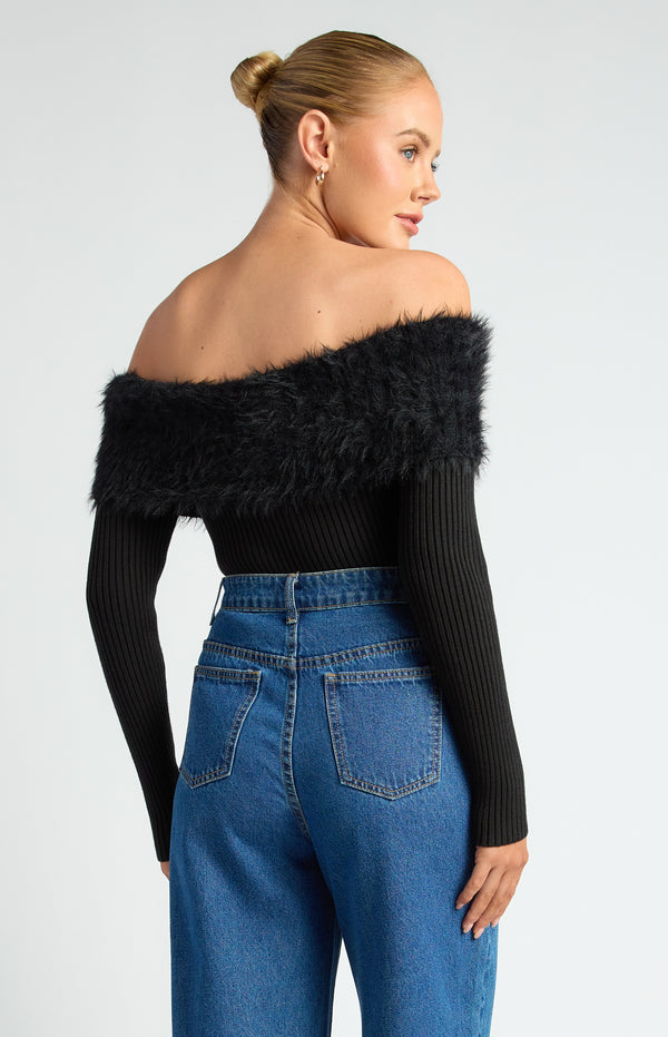 Marzella Off Shoulder Knit Top - Black