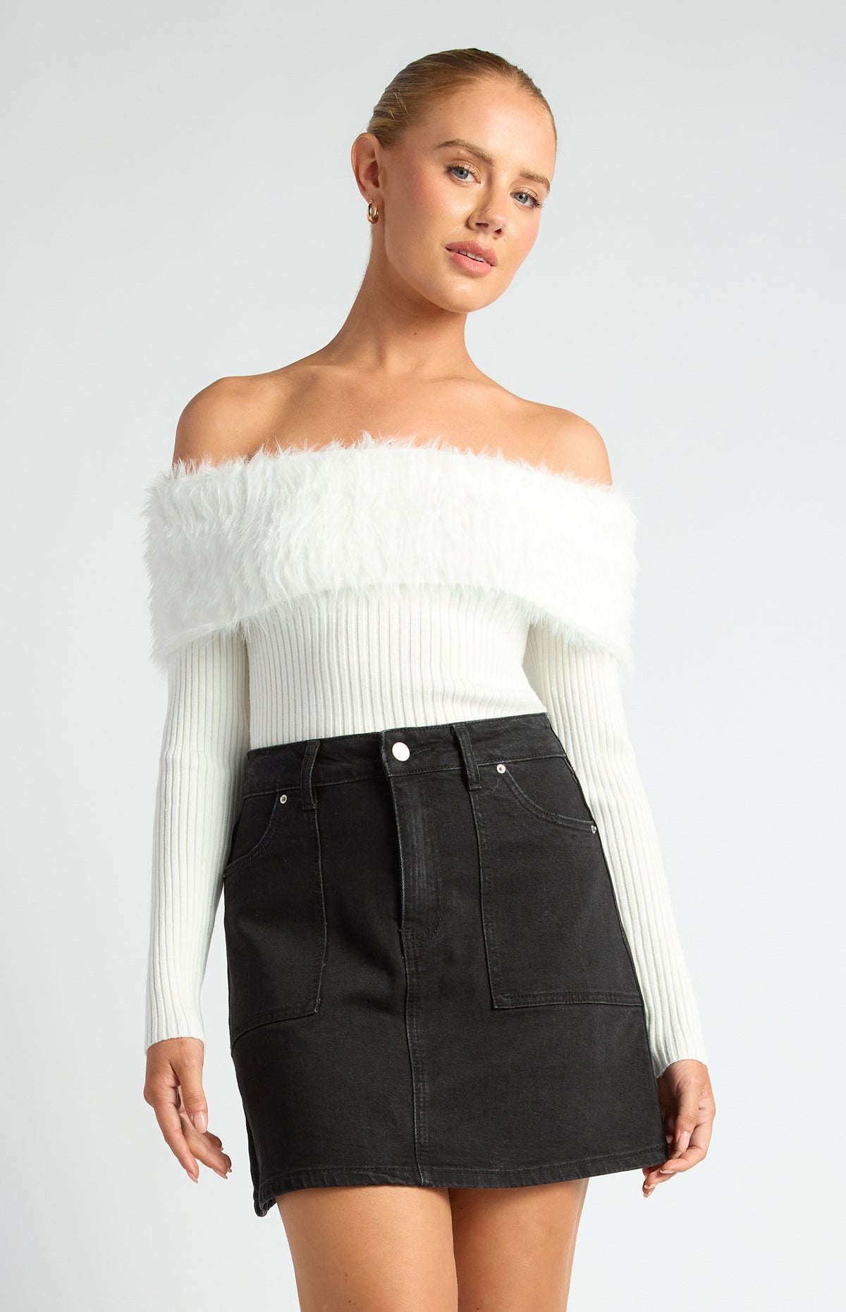 Marzella Off Shoulder Knit Top - White