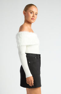 Marzella Off Shoulder Knit Top - White
