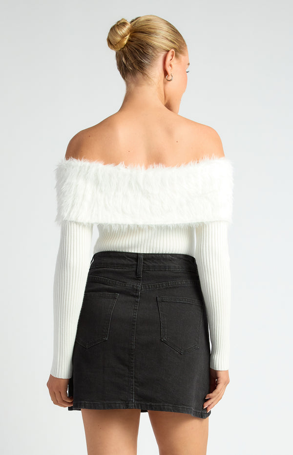 Marzella Off Shoulder Knit Top - White