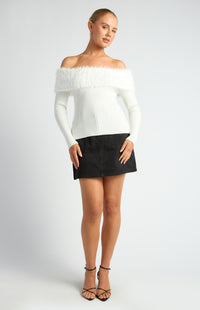 Marzella Off Shoulder Knit Top - White