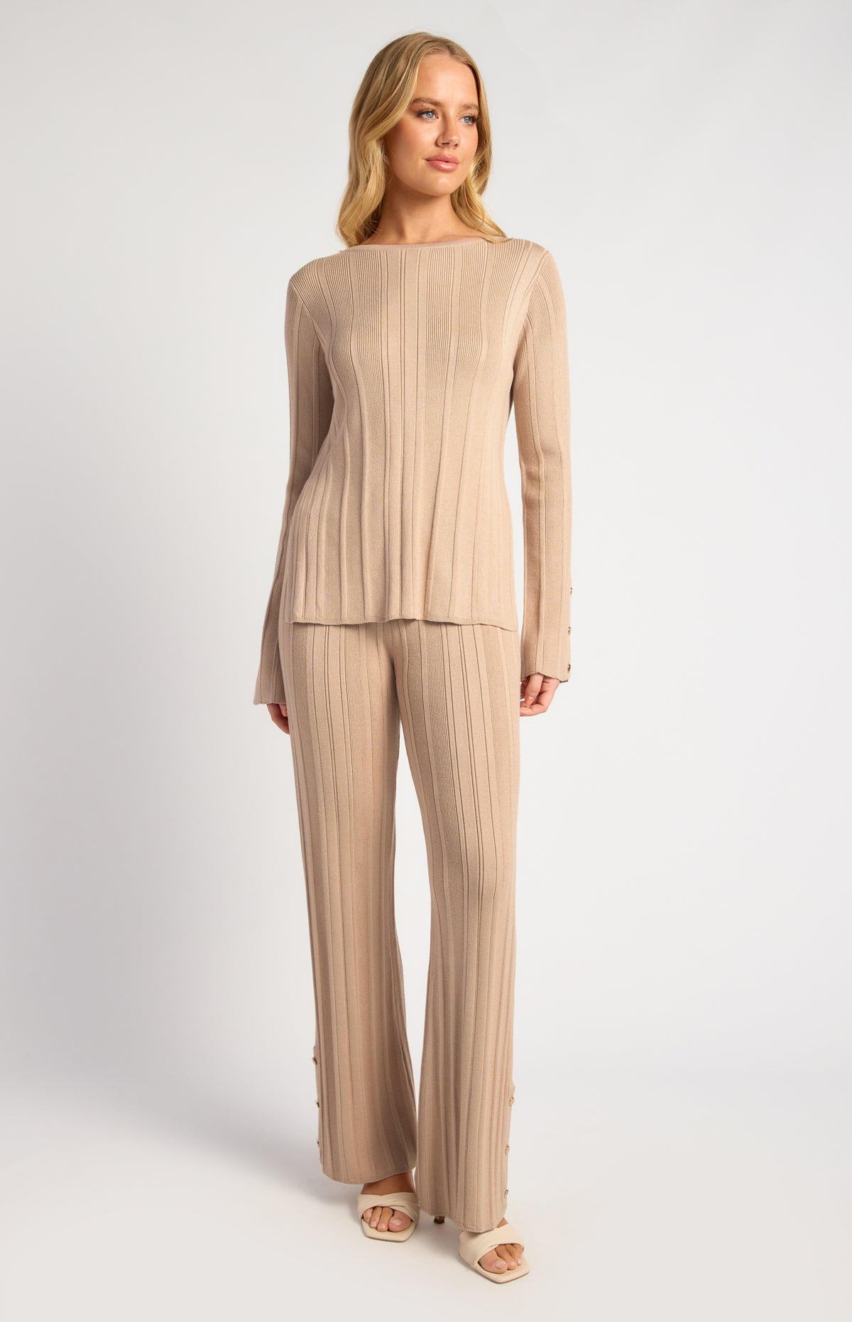Elinor Straight Leg Knit Pants - Beige