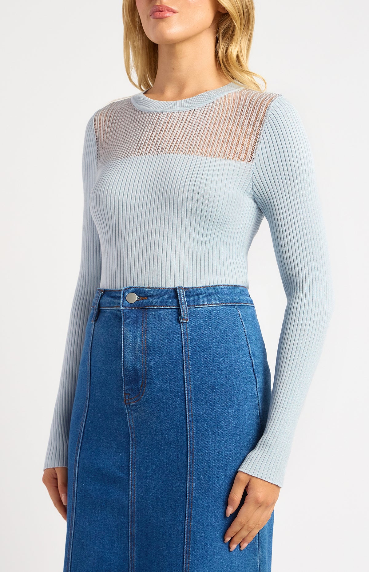 Liah Long Sleeve Top - Pale Blue