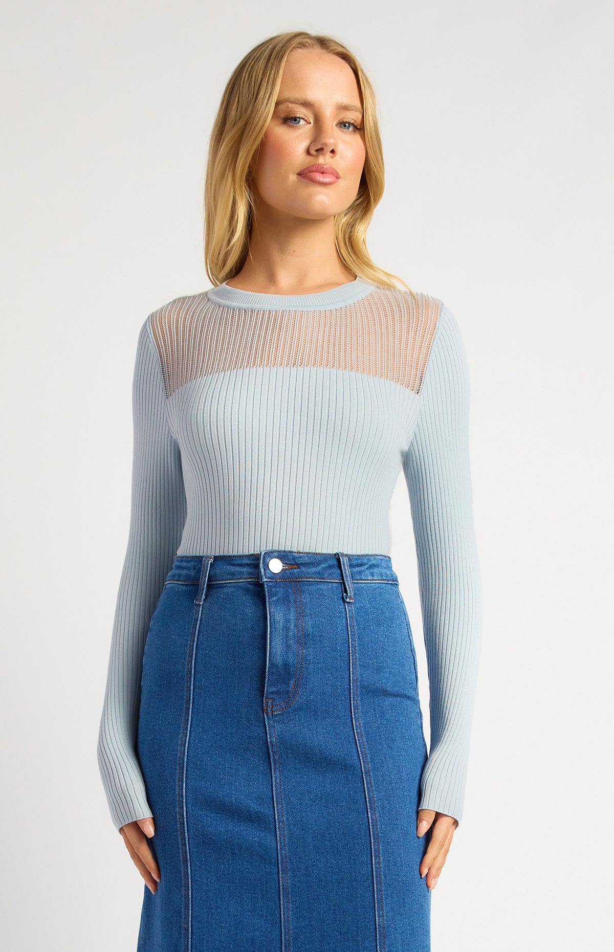 Liah Long Sleeve Top - Pale Blue