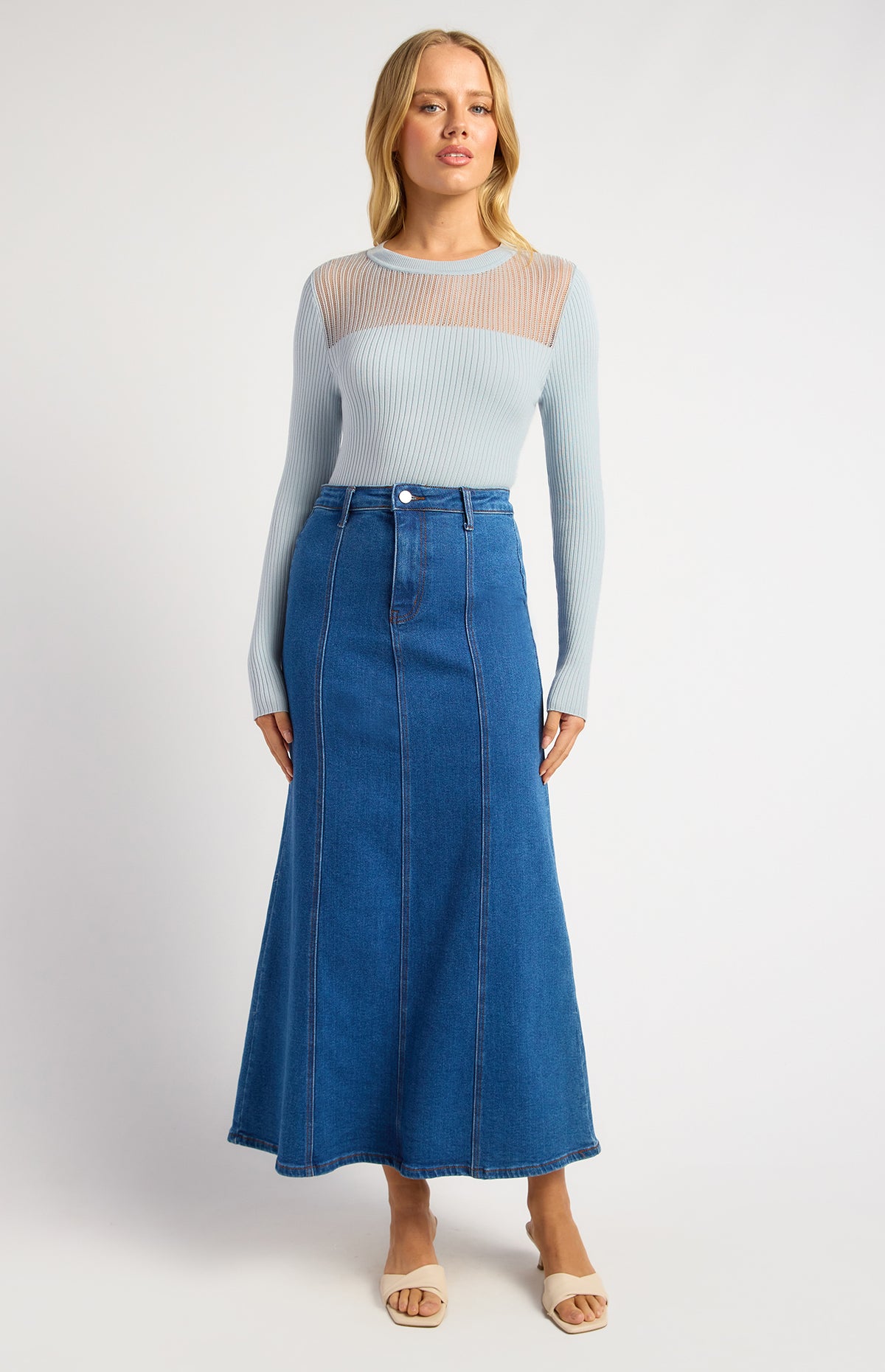 Liah Long Sleeve Top - Pale Blue