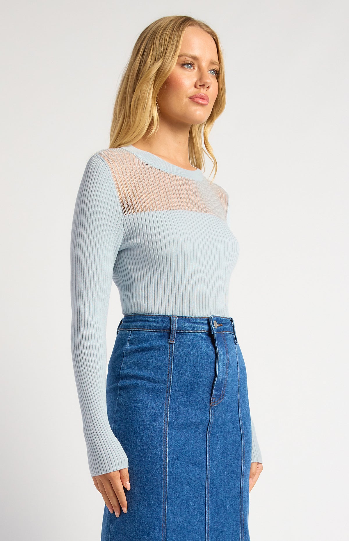 Liah Long Sleeve Top - Pale Blue