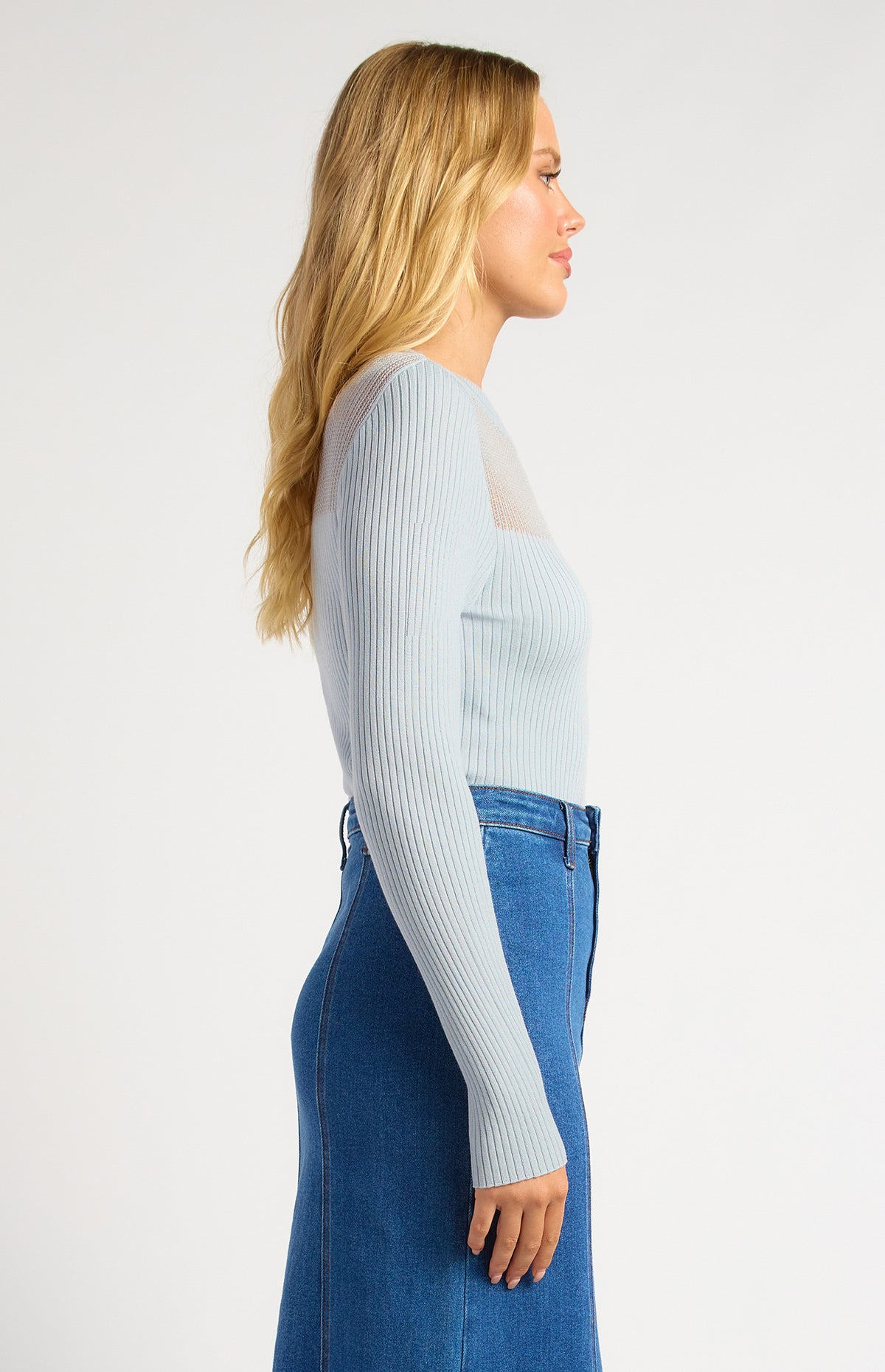 Liah Long Sleeve Top - Pale Blue