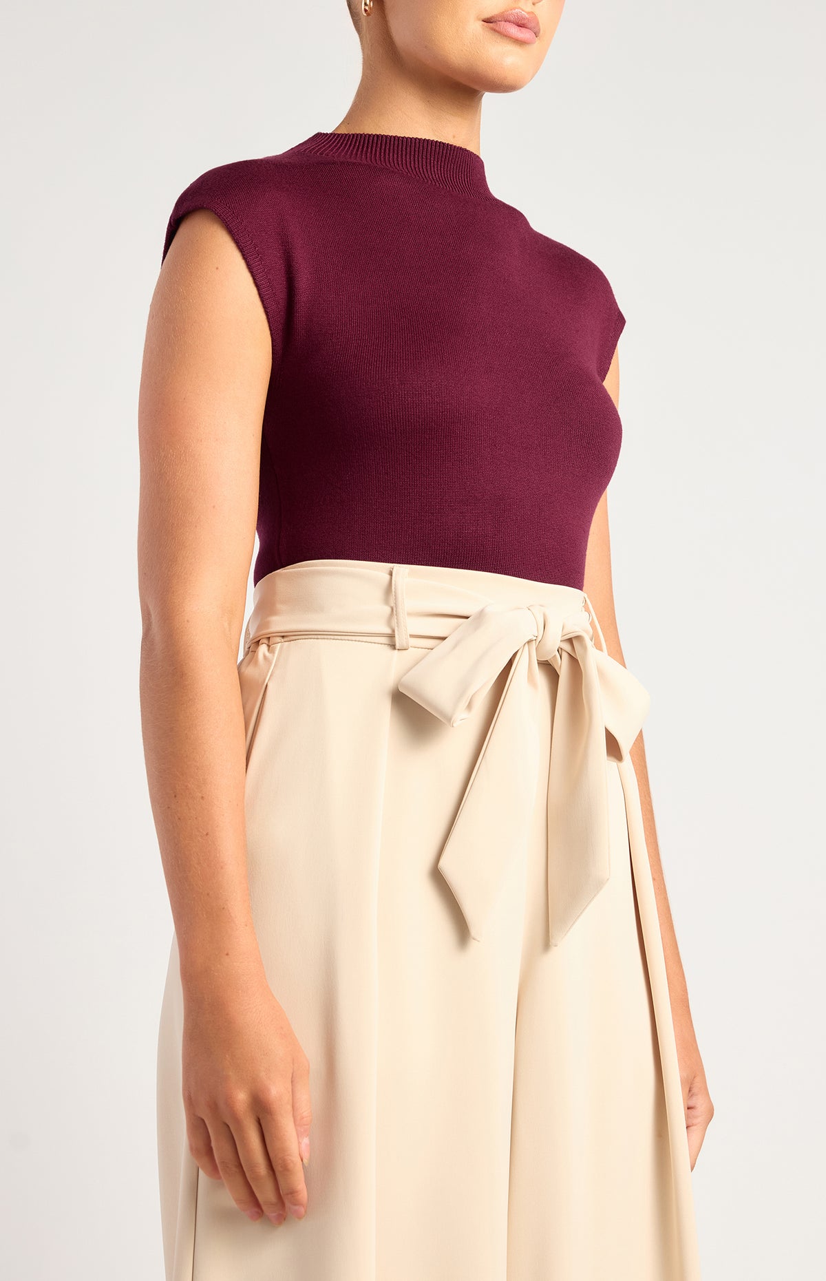 Alissa Cap Sleeve Knit Top - Burgundy