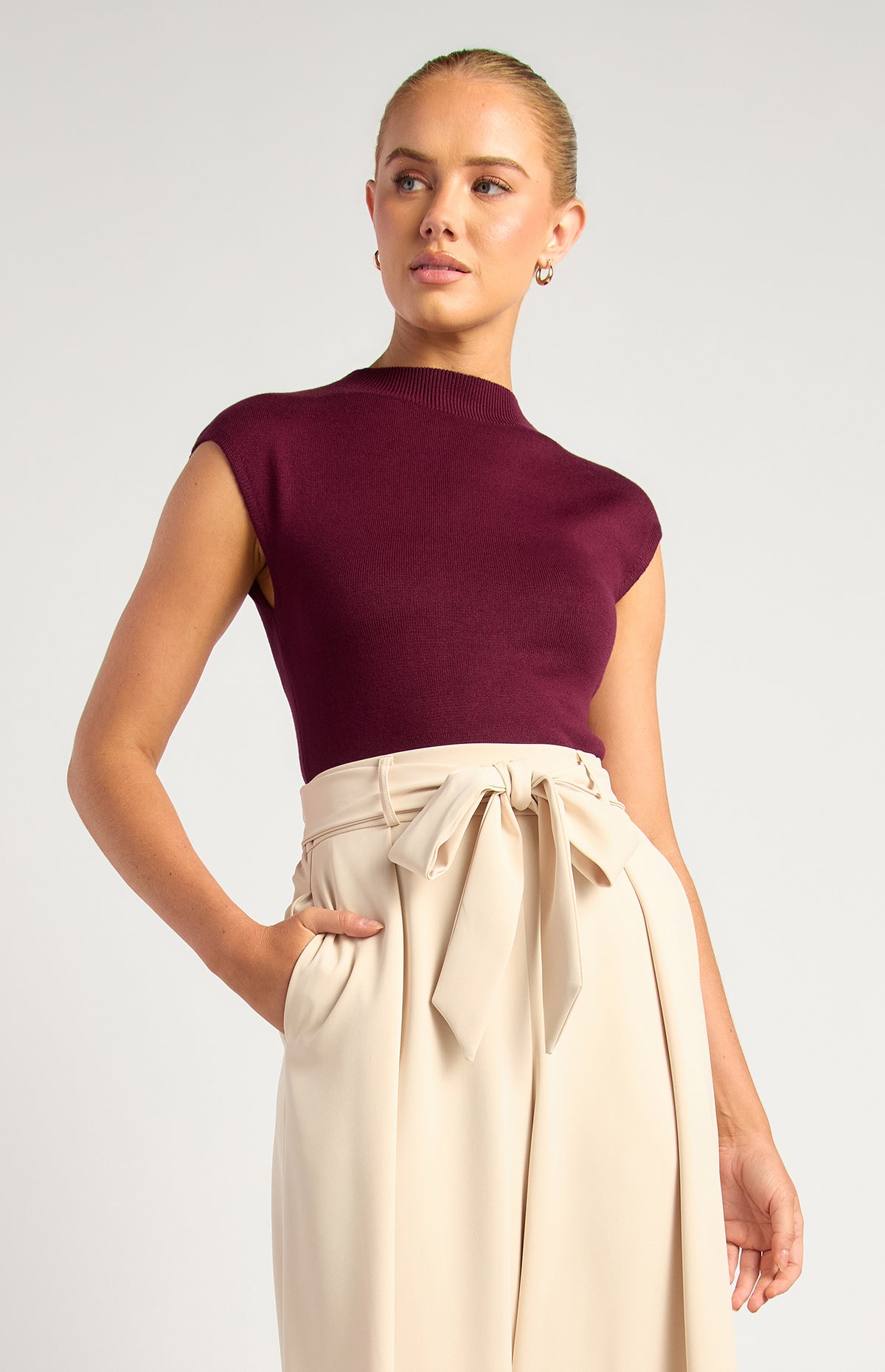 Alissa Cap Sleeve Knit Top - Burgundy