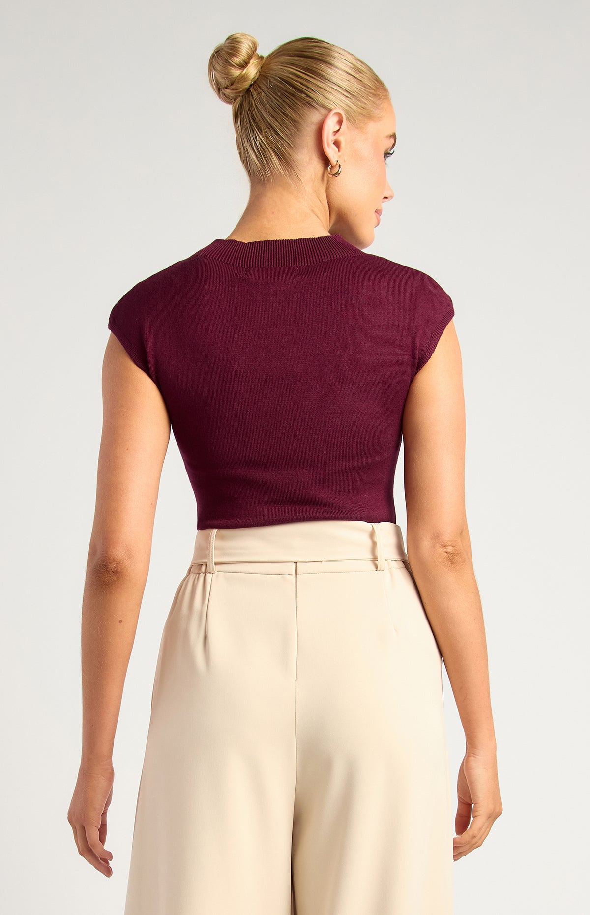 Alissa Cap Sleeve Knit Top - Burgundy