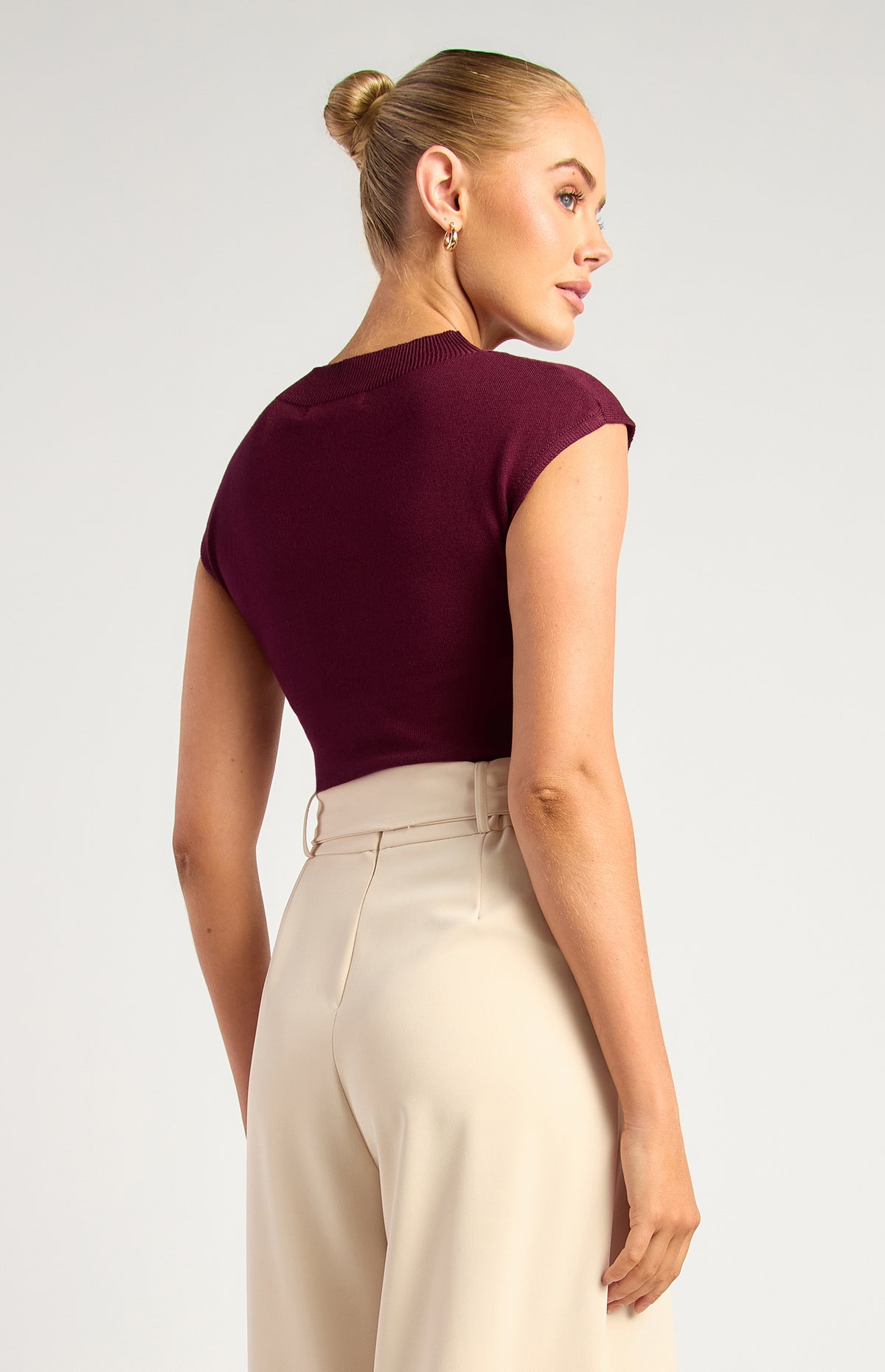 Alissa Cap Sleeve Knit Top - Burgundy