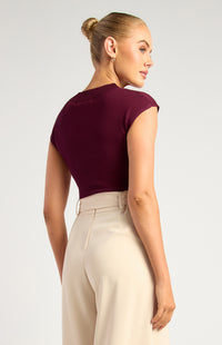 Alissa Cap Sleeve Knit Top - Burgundy
