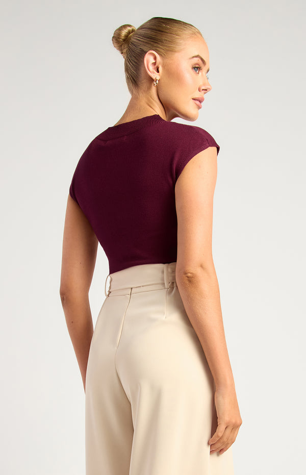 Alissa Cap Sleeve Knit Top - Burgundy