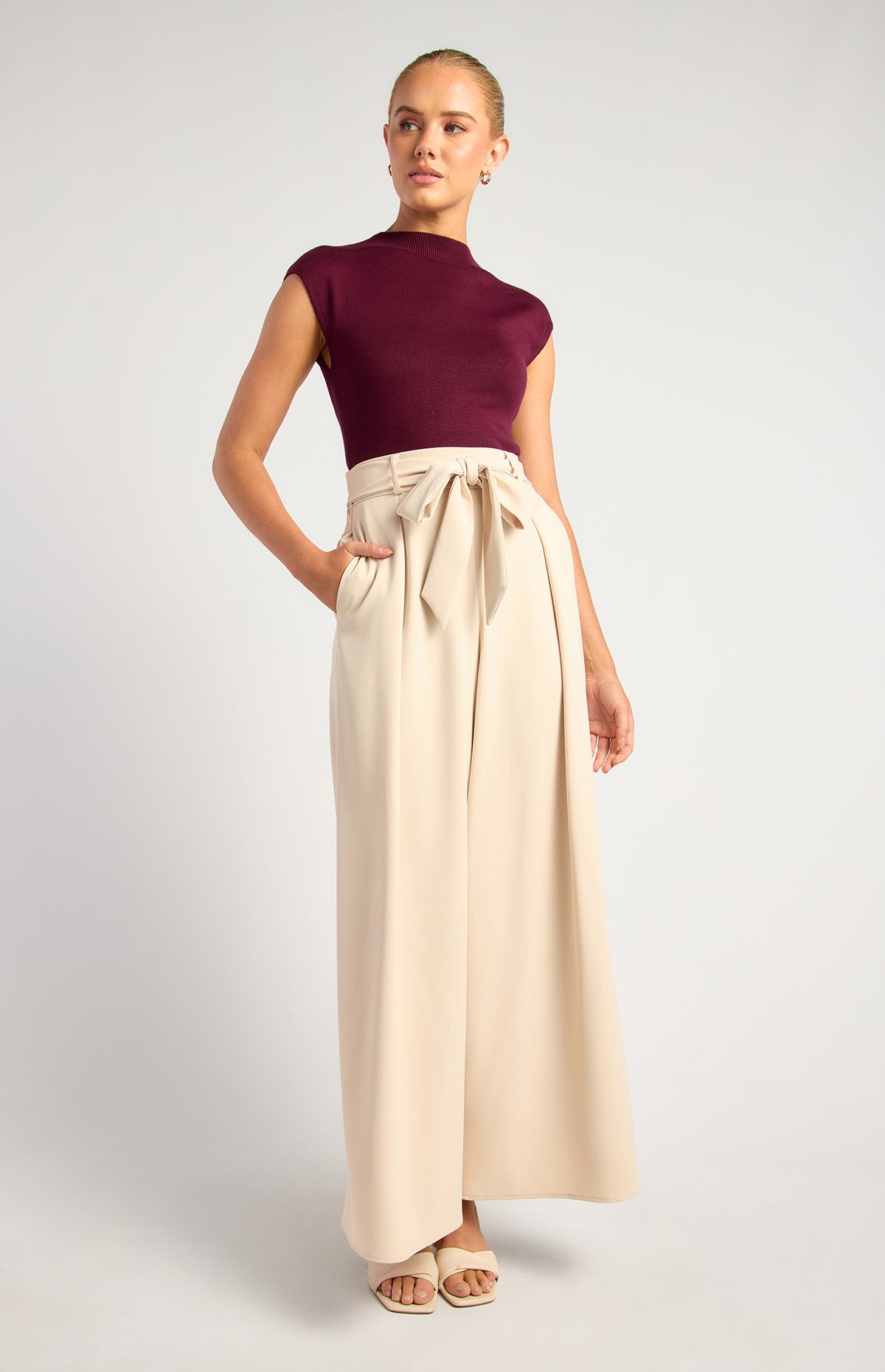 Alissa Cap Sleeve Knit Top - Burgundy