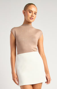 Alissa Cap Sleeve Knit Top - Mushroom