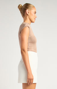 Alissa Cap Sleeve Knit Top - Mushroom