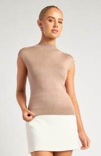Alissa Cap Sleeve Knit Top - Mushroom