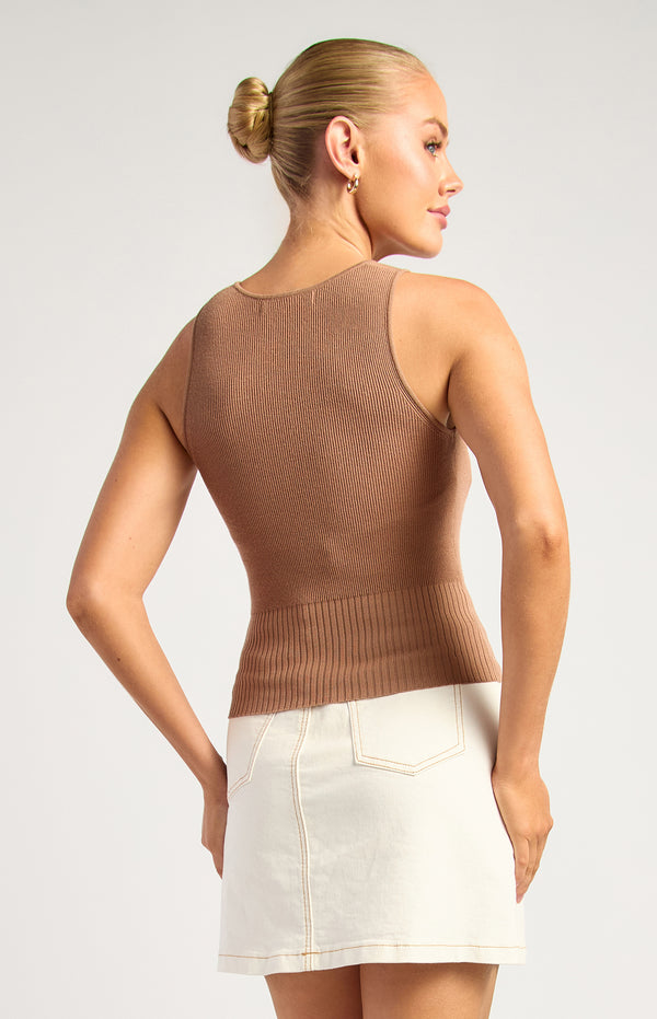 Kelcie Knit Sleeveless Top - Mocha