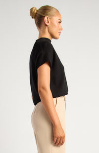 Khadija Short Sleeve Loose Fit Knit Top - Black