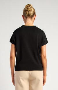 Khadija Short Sleeve Loose Fit Knit Top - Black