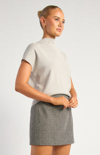 Khadija Short Sleeve Loose Fit Knit Top - Grey Marl