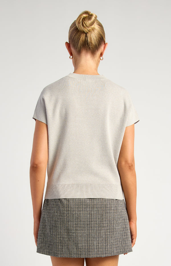Khadija Short Sleeve Loose Fit Knit Top - Grey Marl