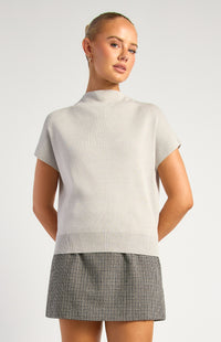 Khadija Short Sleeve Loose Fit Knit Top - Grey Marl