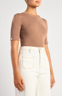 Marion Short Sleeve Knit Top - Mocha