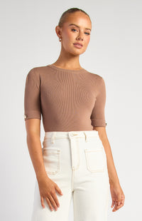 Marion Short Sleeve Knit Top - Mocha