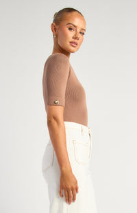 Marion Short Sleeve Knit Top - Mocha