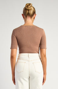 Marion Short Sleeve Knit Top - Mocha