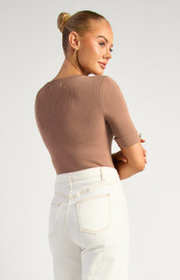 Marion Short Sleeve Knit Top - Mocha