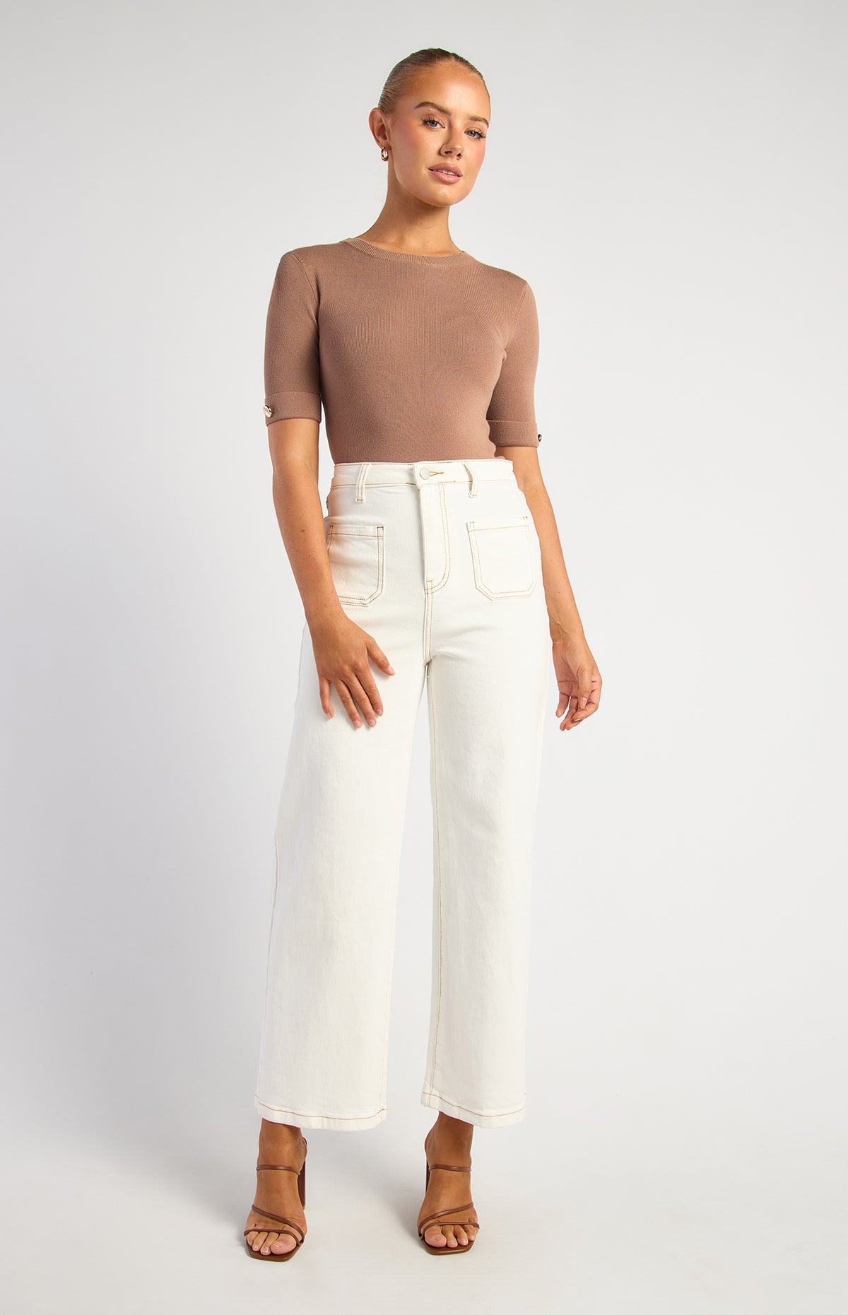 Marion Short Sleeve Knit Top - Mocha