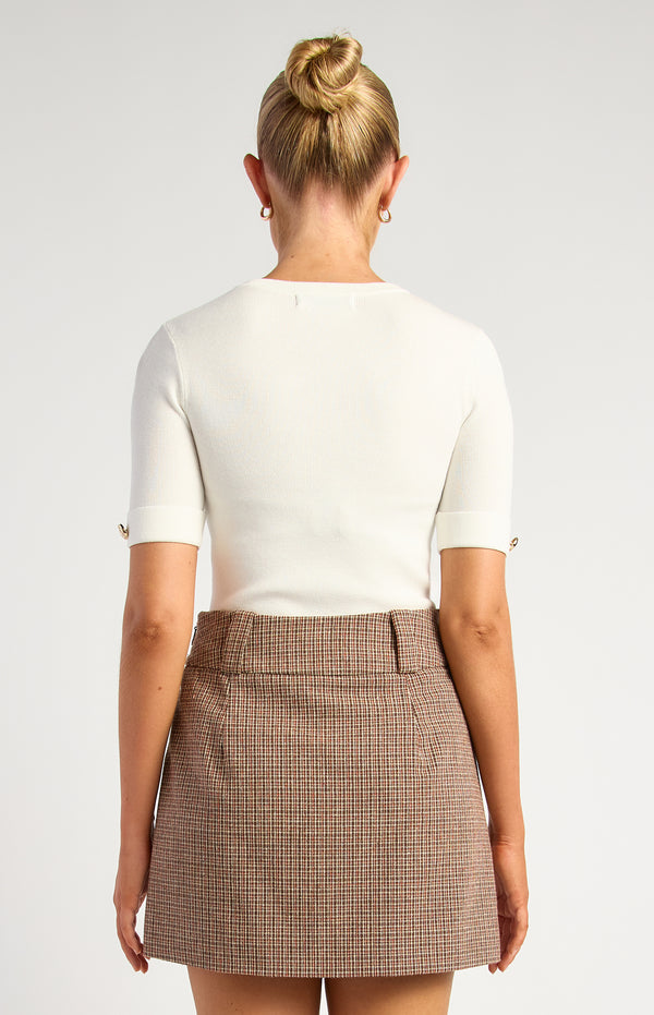 Marion Short Sleeve Knit Top - White
